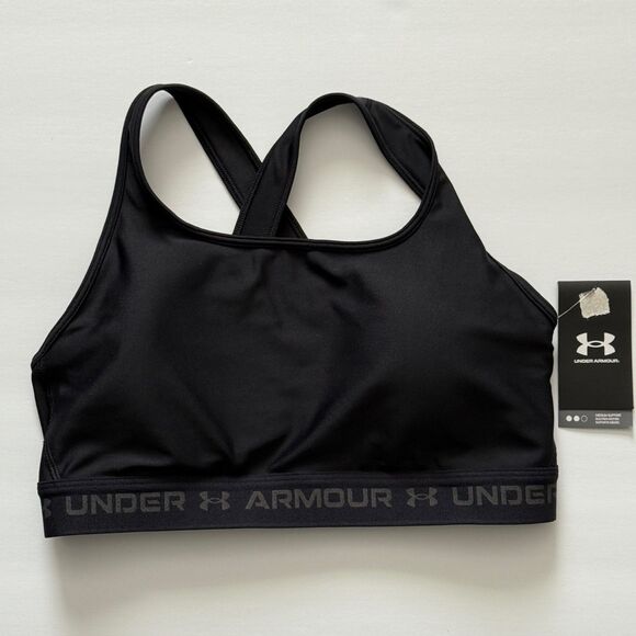 NWT Under Armour Womens Sports Bra Top Black Medium Support Padded Logo - Picture 1 of 3
